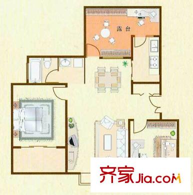御林華府戶型圖Q6戶型 2室2廳1衛(wèi)1廚
