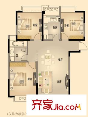 北城名郡4、5、6號(hào)樓A10戶型 3室2廳1衛(wèi)1廚