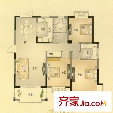 北城名郡4、5、6號(hào)樓A8戶型 3室2廳2衛(wèi)1廚