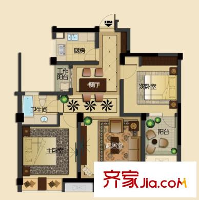未來錦城戶型圖2、3、4號(hào)樓的B2’戶型 2室2廳1衛(wèi)1廚