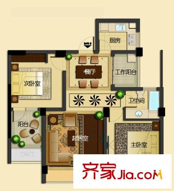 未來錦城戶型圖2、3、4號(hào)樓的B2戶型 2室2廳1衛(wèi)1廚
