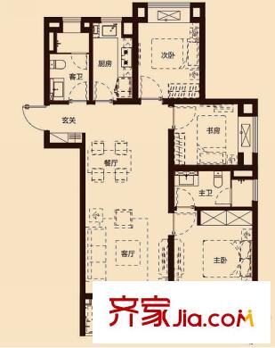 萬(wàn)科濠河傳奇10#、11#樓B戶型 3室2廳2衛(wèi)1廚