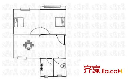 學田新村 2室 戶型圖