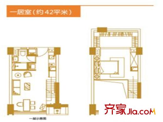 萬(wàn)科金域廣場(chǎng)T1#T2#YOHO辦公一居室 1室