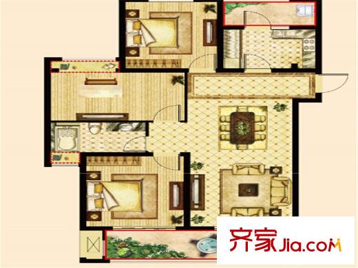 萬濠星城5MR.RED四期22#的C戶型 3室2廳1衛(wèi)1廚