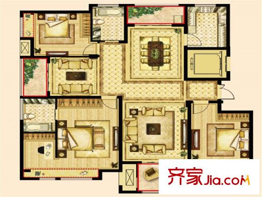 萬濠星城5MR.RED三期15#和四期18#的E戶型 4室2廳2衛(wèi)1廚