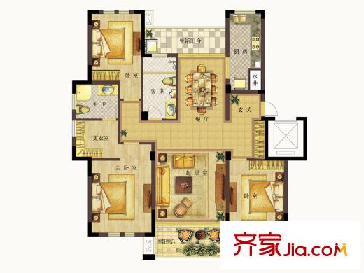 中港城世家33號樓A1戶型  3室2廳2衛(wèi)1廚