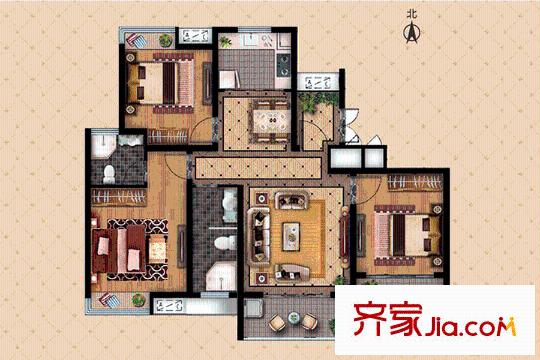 南辰濠郡1#、2#、3#A戶型 3室2廳2衛(wèi)1廚