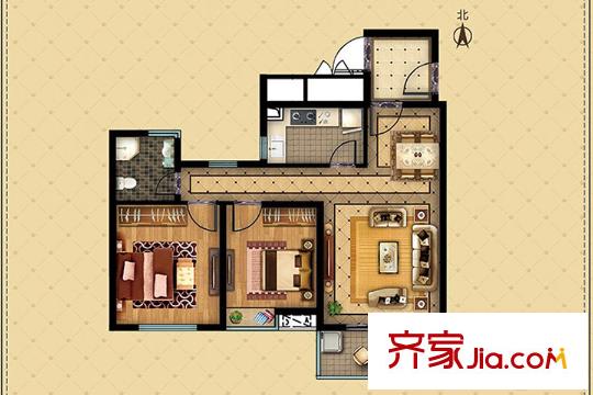 南辰濠郡4#C戶型 2室2廳1衛(wèi)1廚
