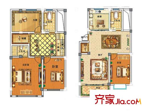 金海灣?半島花園中間戶三四層187平方米戶型圖 4室2廳3衛(wèi)