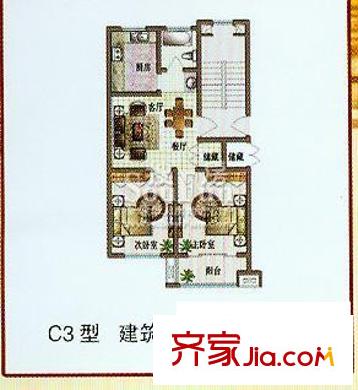 都市華庭c3戶型78.19平方米 2室2廳1衛(wèi)1廚