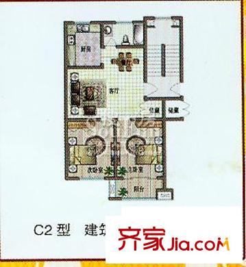 都市華庭c2戶型87.86平方米 2室2廳1衛(wèi)1廚