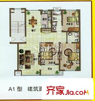 都市華庭a1戶型124.25平方米 2室3廳2衛(wèi)1廚