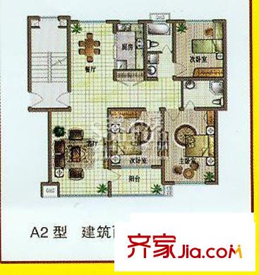 都市華庭a2戶型131.46平方米 2室3廳2衛(wèi)1廚