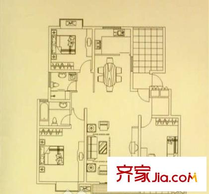 華府御庭A1戶型 3室2廳2衛(wèi)1廚