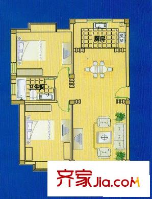 華德名人世家戶型b多層型 2室2廳1衛(wèi)1廚