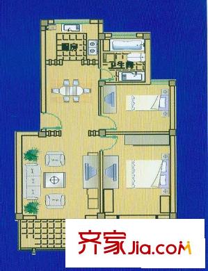 華德名人世家戶型a1多層型 2室2廳1衛(wèi)1廚