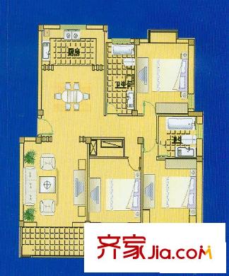 華德名人世家戶型e多層型 3室2廳1衛(wèi)1廚