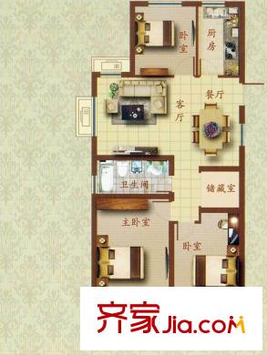 文華名邸2、3、4、6、8、9號(hào)樓A戶型 3室2廳1衛(wèi)1廚