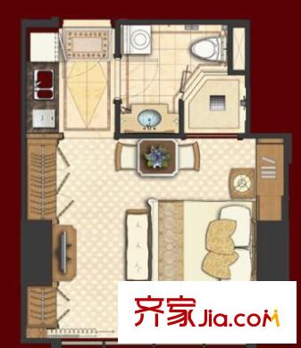 金石國際大酒店戶型B 1室1廳1衛(wèi)