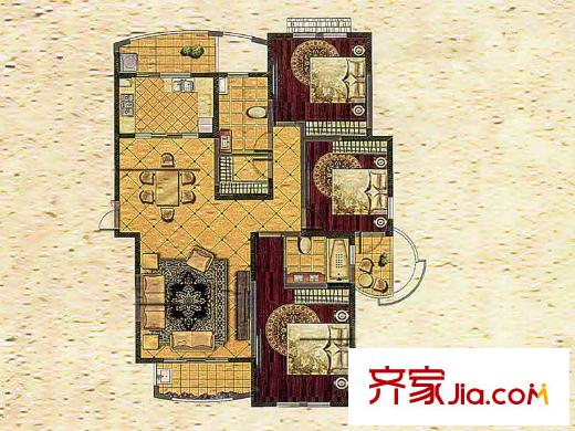 高迪晶城4#樓A戶型 3室2廳2衛(wèi)1廚