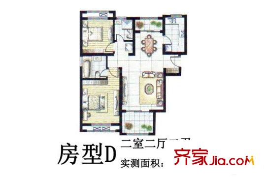 明珠花苑D戶型 2室2廳2衛(wèi)