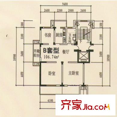 新東方花苑一期3#樓B戶(hù)型 3室1廳1衛(wèi)1廚