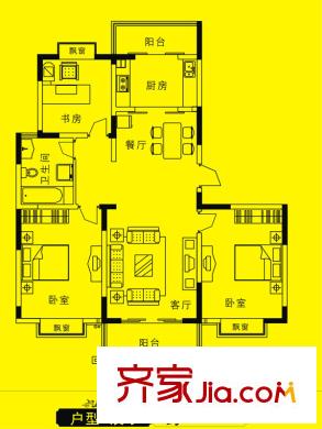 華燦公寓C戶型 3室2廳1衛(wèi)1廚