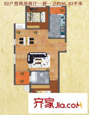 友誼嘉御龍庭B2戶型 2室2廳1衛(wèi)1廚