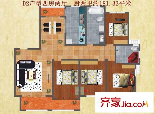 友誼嘉御龍庭D2戶型 4室2廳2衛(wèi)1廚