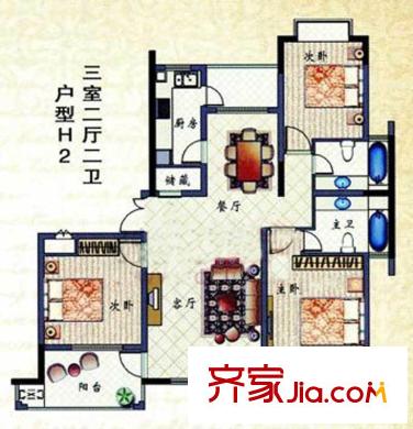 荷蘭小鎮(zhèn)H2戶型 3室2廳2衛(wèi)1廚