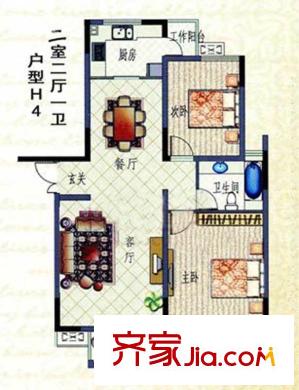 荷蘭小鎮(zhèn)H4戶型 2室2廳1衛(wèi)1廚
