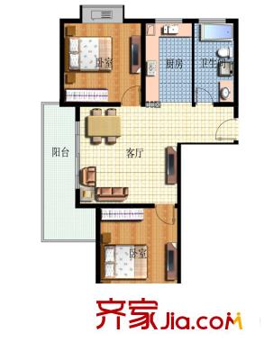城東雅苑2#A戶型 2室1廳1衛(wèi)1廚