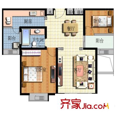 城東雅苑1#3#B戶型 2室2廳1衛(wèi)1廚