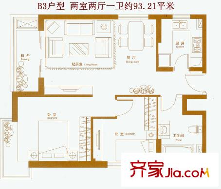 潤華國際中心B3戶型 2室2廳2衛(wèi)