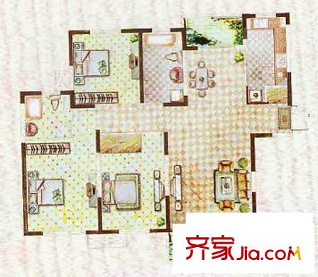金色維也納9#A戶型 3室2廳2衛(wèi)1廚