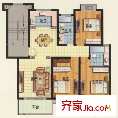 星辰名都H戶(hù)型 3室2廳2衛(wèi)1廚