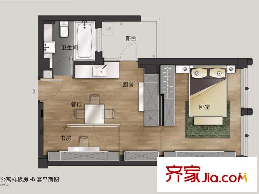 濠南君邑B戶型 2室1廳1衛(wèi)1廚