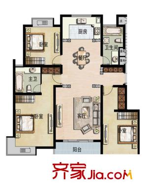 福宇鳳凰華庭高層E戶型 3室2廳2衛(wèi)1廚