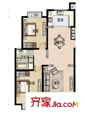 福宇鳳凰華庭高層C戶型 2室2廳1衛(wèi)1廚