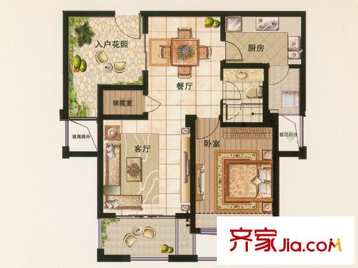 御景灣1#3#7#A戶型 2室2廳1衛(wèi)1廚