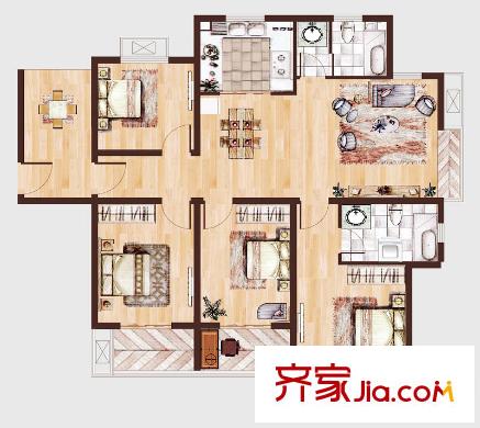 中瑾翰鉑府140平方米戶型圖4室2廳2衛(wèi)1廚 4室2廳2衛(wèi)1廚