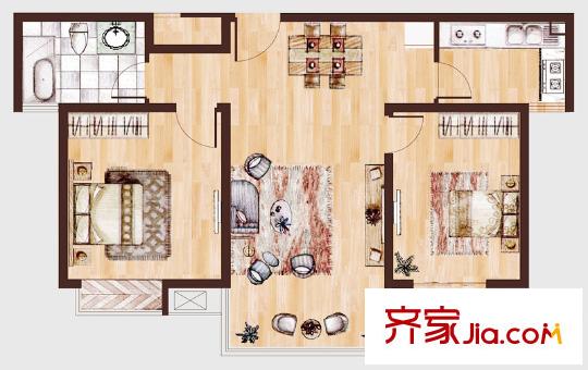 中瑾翰鉑府1#B戶型 2室2廳1衛(wèi)1廚