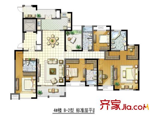 御景華庭4#樓 B-2戶型圖 4室2廳3衛(wèi)1廚