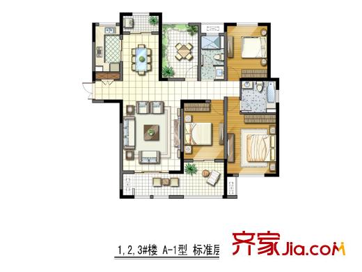 御景華庭1,2,3#樓 A-1型戶型圖 3室2廳1衛(wèi)1廚