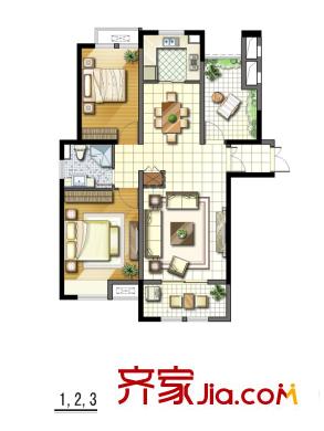 御景華庭1,2,3#樓 A-3戶型圖 2室2廳1衛(wèi)1廚