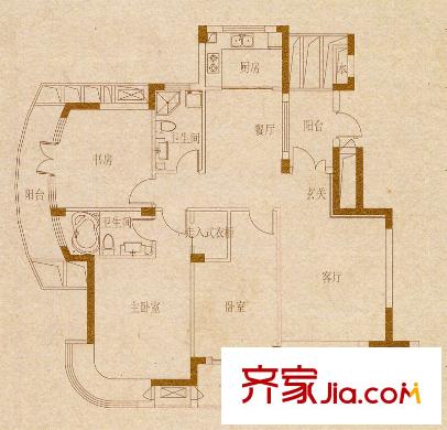 御龍灣一期E6戶型 2室2廳2衛(wèi)1廚