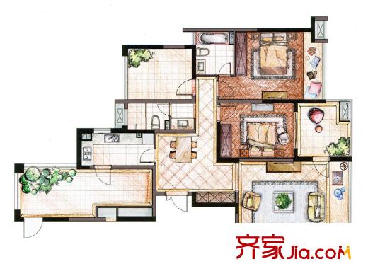 大唐世紀豪庭B戶型 4室2廳2衛(wèi)1廚