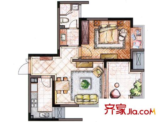 大唐世紀(jì)豪庭G戶型 2室2廳1衛(wèi)1廚