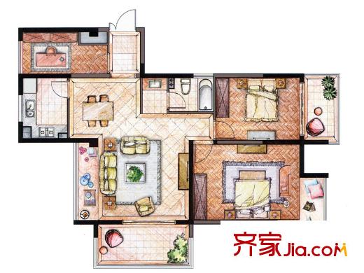 大唐世紀豪庭C戶型 3室2廳1衛(wèi)1廚